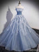 Gorgeous Blue Strapless A-line Long Prom Ball Gown with Long Mesh Sleeve, PD381966