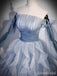 Gorgeous Blue Strapless A-line Long Prom Ball Gown with Long Mesh Sleeve, PD381966