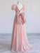 Sparkly Balletcore Pink V-neck Ruffles A-line Ball Gown with Bow, Evening Gown, PD381968