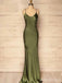 Elegant V-neck Spaghetti Strap Olive Green Long Mermaid Prom Dress, Evening Dress, PD381973