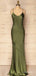 Elegant V-neck Spaghetti Strap Olive Green Long Mermaid Prom Dress, Evening Dress, PD381973