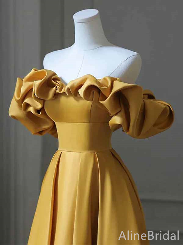 Gorgeous Yellow V-neck Ruffles Strapless A-line Long Ball Gown, Evening Gown, PD381976