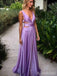 Sexy Purple V-neck Backless A-line Long Prom Dress, Fall Evening Gown, PD381982