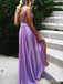 Sexy Purple V-neck Backless A-line Long Prom Dress, Fall Evening Gown, PD381982