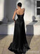 Gorgeous Satin Black Spaghetti Strap Hollow Out Lace Up Backless A-line Long Prom Dress,PD381985