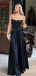 Gorgeous Satin Black Spaghetti Strap Hollow Out Lace Up Backless A-line Long Prom Dress,PD381985
