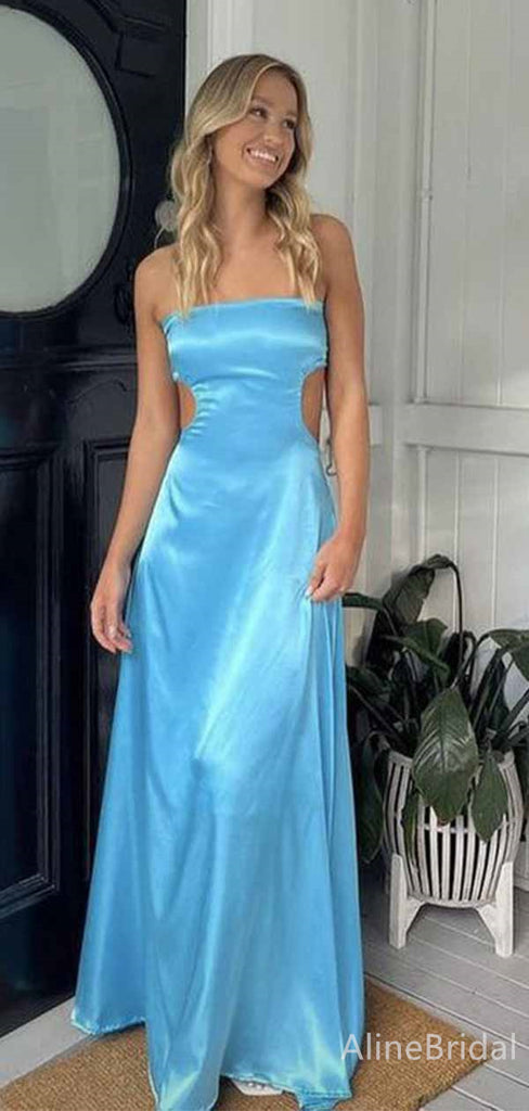 Unique Blue A-line Long Side Cut Out Prom Dress, PD381988