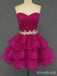 Elegant Sweetheart Strapless Hot Pink A-line Short Tulle Homecoming Dress, HD328006