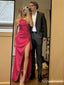 Elegant Red One-Shoulder High-Slit Mermaid Long Prom Dress, PD381994