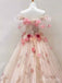Gorgeous Light Pink 3-D Floral V-neck Strapless Appliques A-line Long Tulle Prom Dress, PD381996