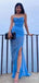 Sexy Blue Side Cut-Out Mermaid Long Tulle Prom Dress with Side-Slit, PD381999