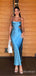 Unique Blue Spaghetti Strap Side Cut-Out Mermaid Long Prom Dress,PD382006