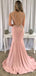 Gorgeous Pink V-neck Illusion Lace Beadings Split Side Mermaid Long Prom Dress,PD382013