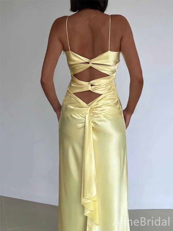 Sexy V-neck Yellow Cut Out Mermaid Long Prom Dress with Bow Detailing, PD382015