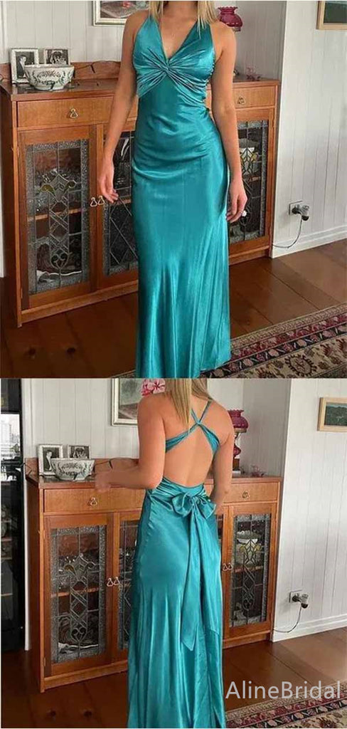 Gorgeous Green V-neck Criss-Cross Back Long Prom Dress, PD382017