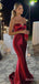 Sexy V-neck Burgundy Strapless Long Mermaid Prom Dress, PD382026