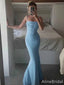 Elegant Pale Blue Spaghetti Strap Mermaid Long Prom Dress, Evening Dress, PD382029