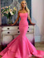 Elegant Pink V-neck Strapless Long Mermaid Prom Dress with Train, PD382032