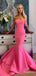 Elegant Pink V-neck Strapless Long Mermaid Prom Dress with Train, PD382032