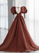 Gorgeous Dark Red V-neck A-line Long Prom Dress with Puff Sleeves, PD382039