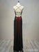 Black&Burgundy Spaghetti Strap Backless Mermaid Long Tulle Prom Dress, PD382042