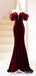 Vintage Sweetheart Off-Shoulder Burgundy Long Velvet Mermaid Prom Dress, PD382045
