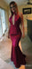 Sexy Burgundy Halter Long Mermaid Prom Dress with Cut-Out, PD382055