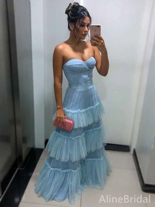 Gorgeous Light Blue Sweetheart A-line Layered Tulle Prom Dress, PD382058