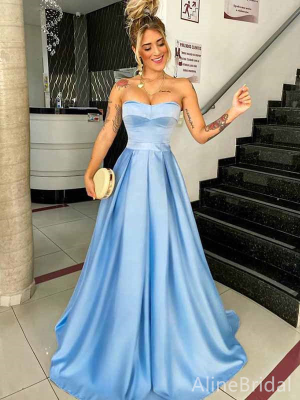 Elegant Blue Sweetheart Strapless Corset A-line Long Prom Dress, Evening Dress, PD382063