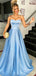 Elegant Blue Sweetheart Strapless Corset A-line Long Prom Dress, Evening Dress, PD382063
