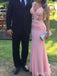Elegant V-neck Pink Lace Appliques Long Mermaid Prom Dress, Evening Dress, PD382064