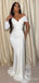 Elegant White V-neck Off-Shoulder Mermaid Long Prom Dress, Evening Dress,PD382065