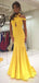 Unique Yellow Halter Long Mermaid Prom Dress, Off the Shoulder Cut Out Evening Dress, PD382070