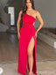 Bold Red One-Shoulder Backless Long Mermaid Prom Dress with Slit, Evening Dress, PD382072