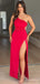 Bold Red One-Shoulder Backless Long Mermaid Prom Dress with Slit, Evening Dress, PD382072