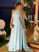 Elegant Chiffon Light Blue One-Shoulder A-line Long Prom Dress, Evening Dress, PD382073