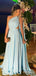 Elegant Chiffon Light Blue One-Shoulder A-line Long Prom Dress, Evening Dress, PD382073