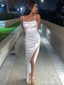 Elegant White Spaghetti Strap Long Mermaid Prom Dress with Slit, Evening Dress, PD382085