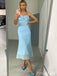 Elegant Blue Sweetheart Strapless Midi Prom Dress, Evening Dress, PD382087