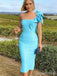 Elegant One-Shoulder Blue Midi Prom Dress, Evening Dress, PD382089
