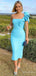 Elegant One-Shoulder Blue Midi Prom Dress, Evening Dress, PD382089