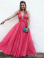 Elegant Pink V-neck Spaghetti Strap A-line Long Prom Dress, Evening Dress, PD382097