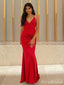 Sexy Red V-neck Spaghetti Strap Long Mermaid Prom Dress, Evening Dress, PD382101