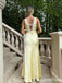 Elegant Yellow V-neck Lace-Trim Long Prom Dress, Evening Dress, PD382105
