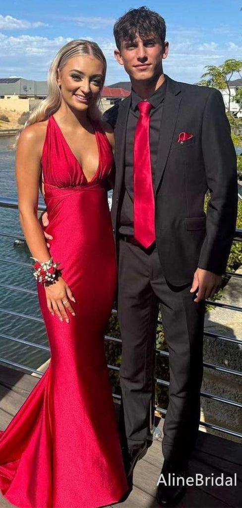 Sexy Red Deep V-neck Halter Long Mermaid Prom Dress, Evening Dress, PD382107