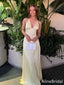 Simple Yellow V-neck Halter Long Mermaid Prom Dress, Evening Dress, PD382109