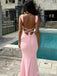Stunning Pink Square Lace-Up Back Long Mermaid Prom Dress, Evening Dress, PD382112