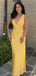 Elegant Yellow V-neck Long Mermaid Prom Dress, Evening Dress, PD382115