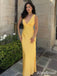 Elegant Yellow V-neck Long Mermaid Prom Dress, Evening Dress, PD382115