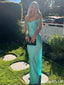 Elegant Tiffany Blue V-neck Off-Shoulder Long Mermaid Prom Dress, Evening Dress, PD382117